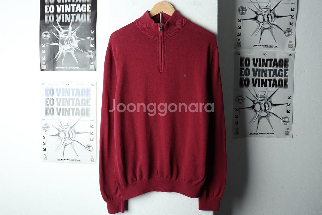 (L) 타미힐피거 니트 반집업 버건디--1