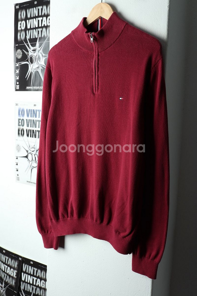 (L) 타미힐피거 니트 반집업 버건디--0
