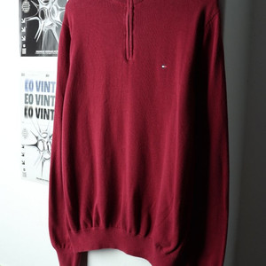 (L) 타미힐피거 니트 반집업 버건디