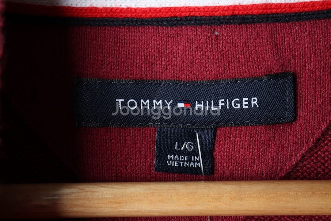 (L) 타미힐피거 니트 반집업 버건디--5