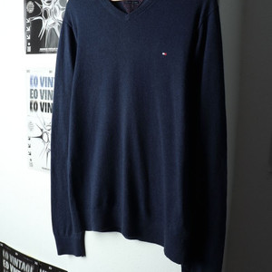 (L) 타미힐피거 니트 브이넥 캐시미어 네이비
