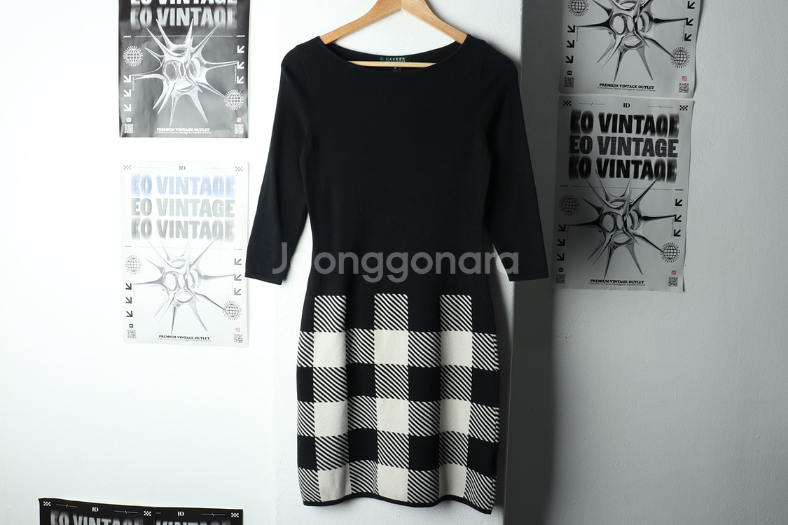 W(XS-S) 폴로 랄프로렌 니트 원피스 체크 한정판--1