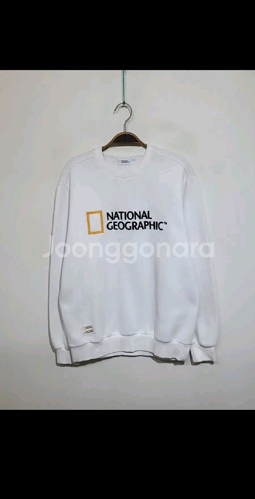 (M) 내셔널지오그래픽 스웨트 화이트 빅로고 맨투맨 티셔츠--0