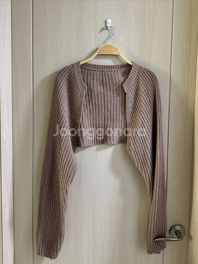 옷장정리ㅣ볼레로 크롭 니트 가디건 자주색--0