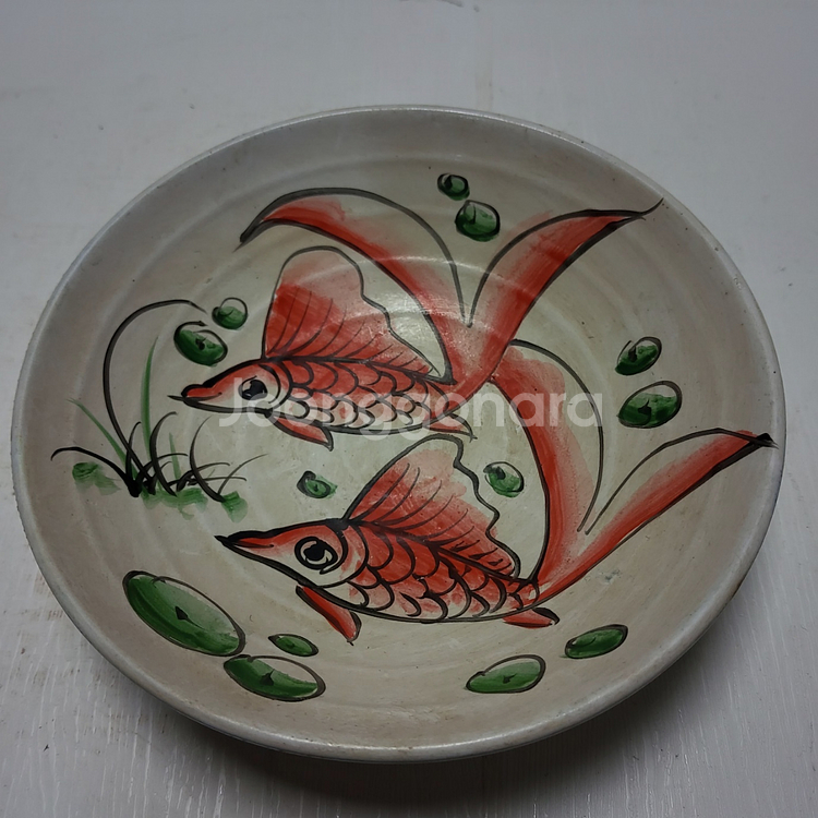 송대 백자 잉어문 물결 다완 지름14cm--0