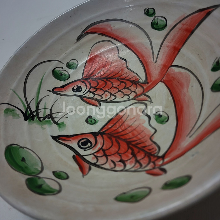 송대 백자 잉어문 물결 다완 지름14cm--1