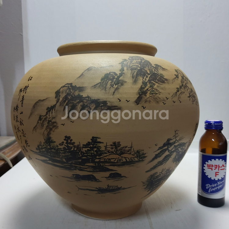 대형 분청 산수문 한국 달 항아리 가로27cm세로26cm 무게3.2kg--0