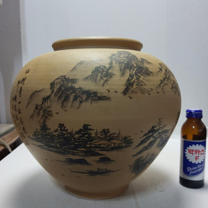 대형 분청 산수문 한국 달 항아리 가로27cm세로26cm 무게3.2kg
