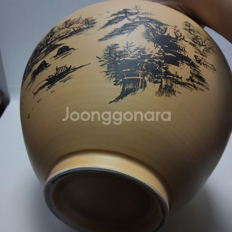 대형 분청 산수문 한국 달 항아리 가로27cm세로26cm 무게3.2kg--3