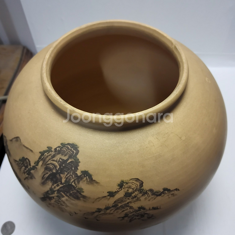 대형 분청 산수문 한국 달 항아리 가로27cm세로26cm 무게3.2kg--2