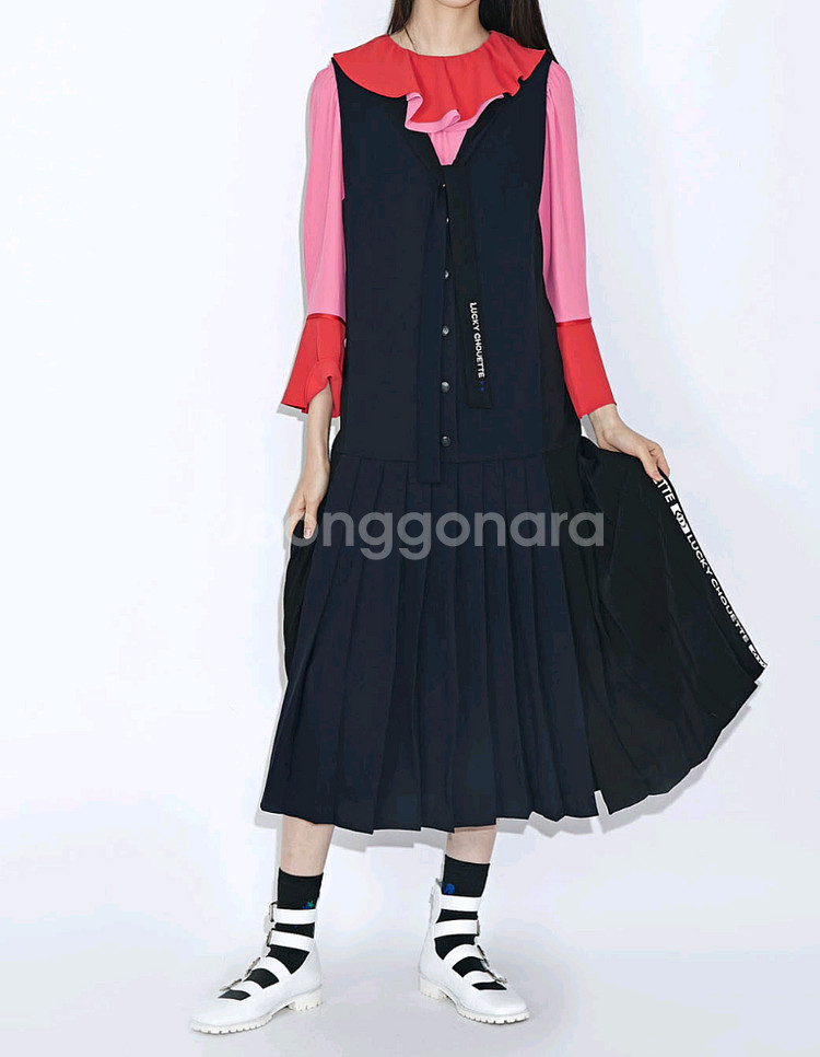 럭키슈에뜨- 컬러 플리츠 롱 원피스 (36)--4