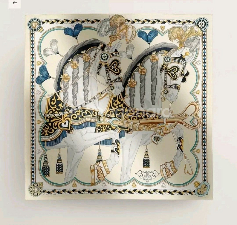 에르메스 까레 스카프 하네스 90 까레 크림/마린/골드--0