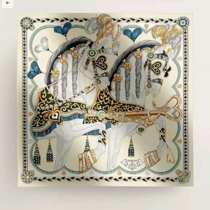 에르메스 까레 스카프 하네스 90 까레 크림/마린/골드