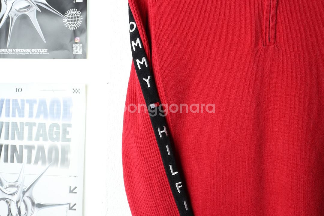 W(M) 타미힐피거 니트 반집업 레드 한정판--4