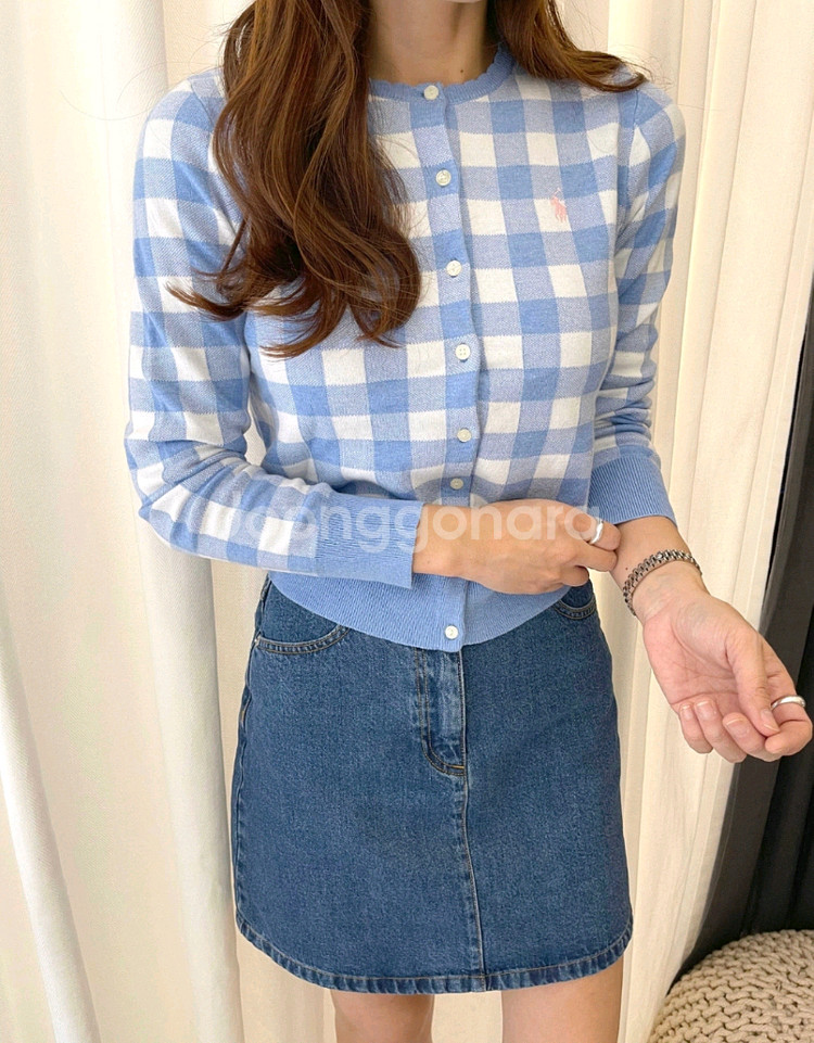 폴로 깅엄체크 걸즈 가디건 블루 가디건L(새상품)--2