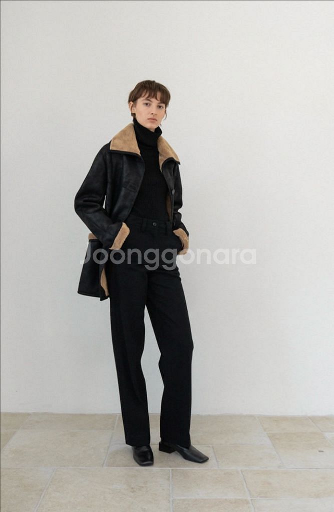 르 시어링 무스탕 하프코트 블랙 프리사이즈--3