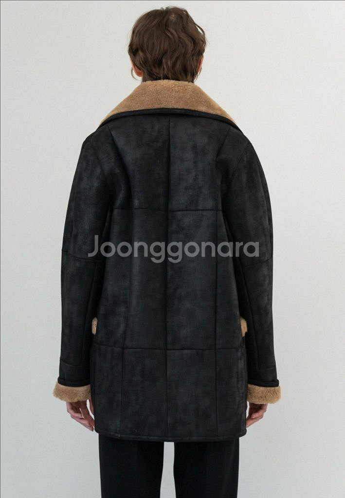 르 시어링 무스탕 하프코트 블랙 프리사이즈--8