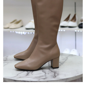 소가죽 스웨이드 토 청키힐 롱부츠250mm[새상품]