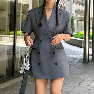 유아부미 더블 원피스 자켓 - 차콜 S