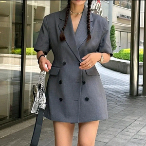 유아부미 더블 원피스 자켓 - 차콜 S