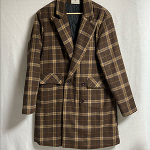 공용 세미오버핏 브라운 더블 체크 롱코트 L