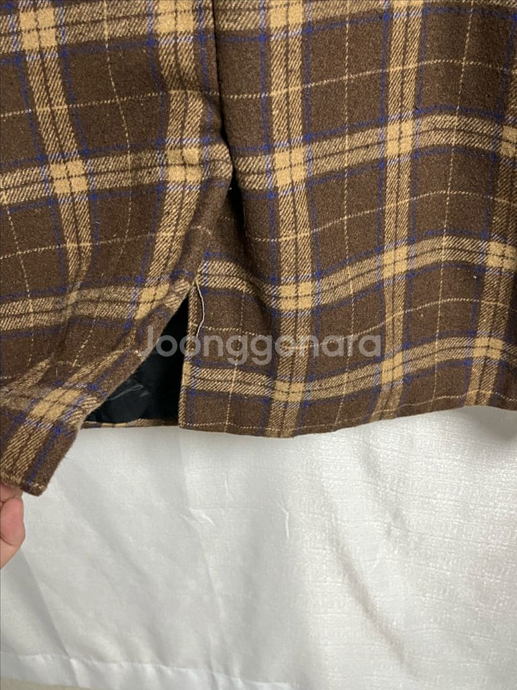 공용 세미오버핏 브라운 더블 체크 롱코트 L--6