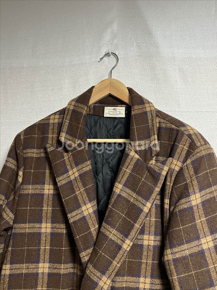 공용 세미오버핏 브라운 더블 체크 롱코트 L--3
