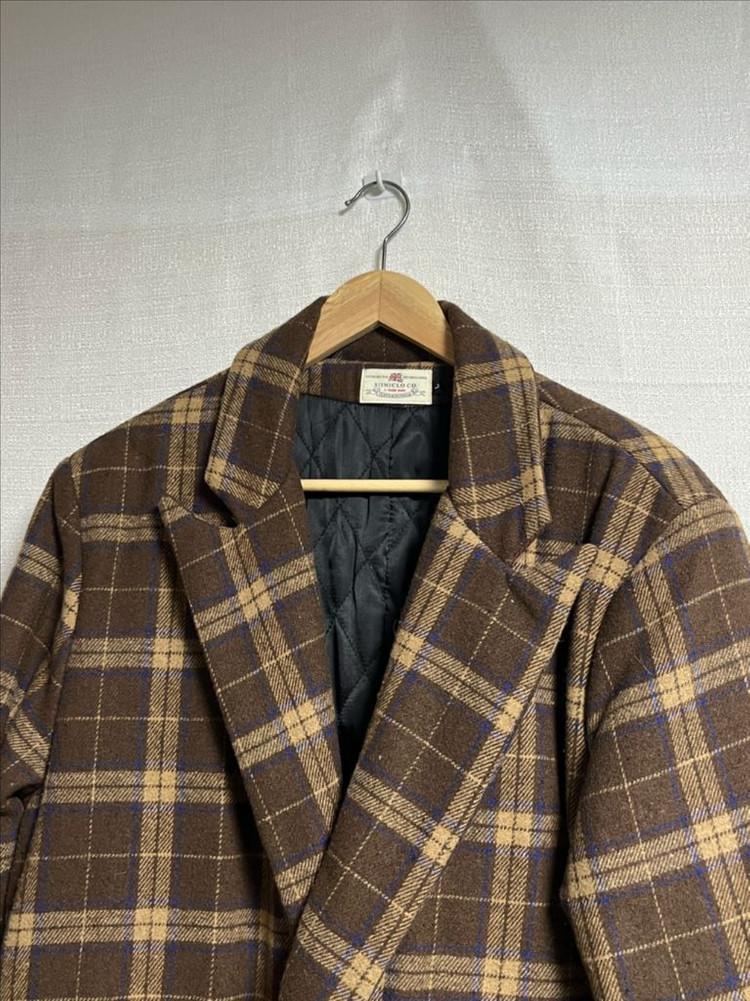 공용 세미오버핏 브라운 더블 체크 롱코트 L 이미지