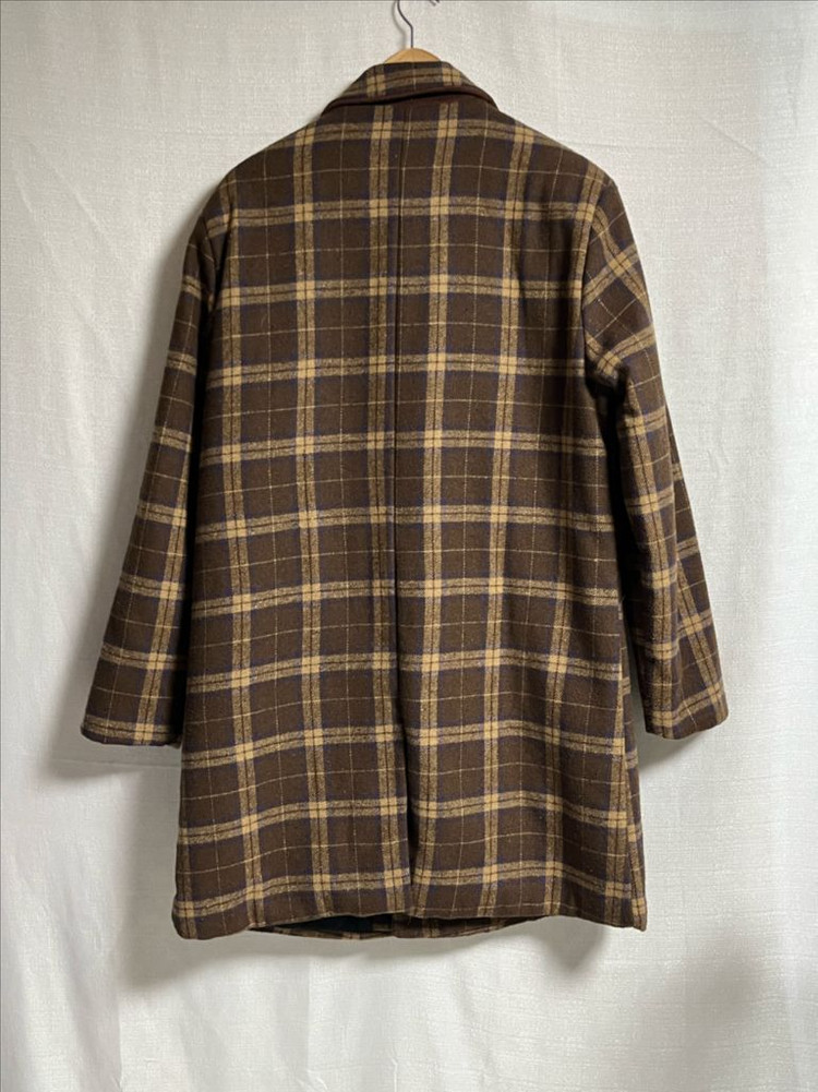 공용 세미오버핏 브라운 더블 체크 롱코트 L 이미지