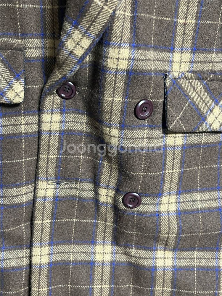 공용 세미오버핏 브라운 더블 체크 롱코트 L--2