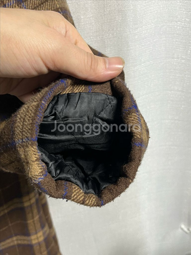 공용 세미오버핏 브라운 더블 체크 롱코트 L--1