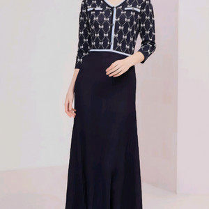 JJ지고트 리본 패턴 블록 니트 원피스