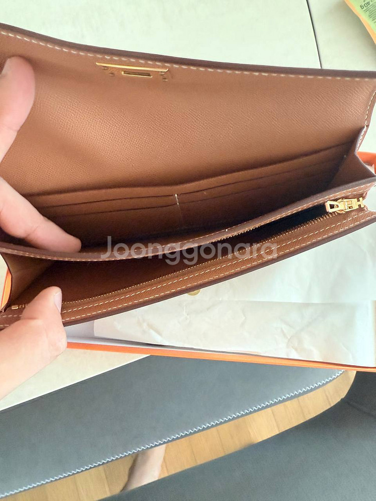 에르메스 카프스킨 켈리 장지갑 골드--1