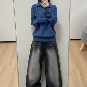 폴로 랄프로렌 버건디 포니 소라 램스울 카라 니트