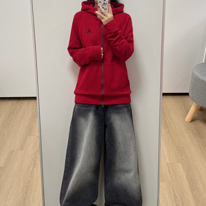 나이키 조던 자수로고 풀집업 레드 후드집업