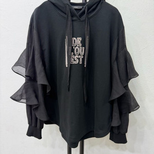 정품) O2ND 오즈세컨 한섬 21ss 블랙 시스루 후드티 82