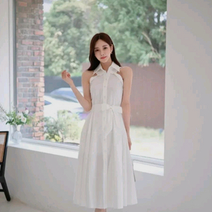 [르미룸] 홀터넥롱원피스 카라셔츠롱원피스화이트 (새상품)