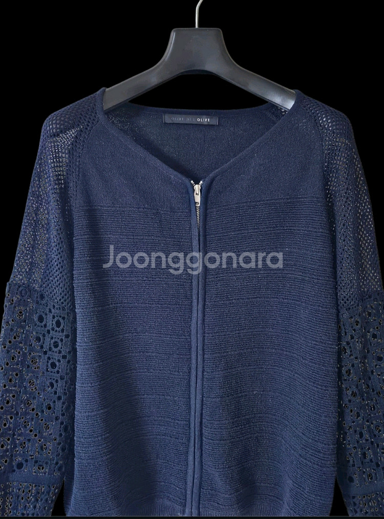 올리브데올리브 네이비 펀칭 지퍼 여성 가디건 M--4
