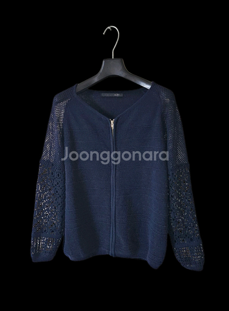 올리브데올리브 네이비 펀칭 지퍼 여성 가디건 M--3