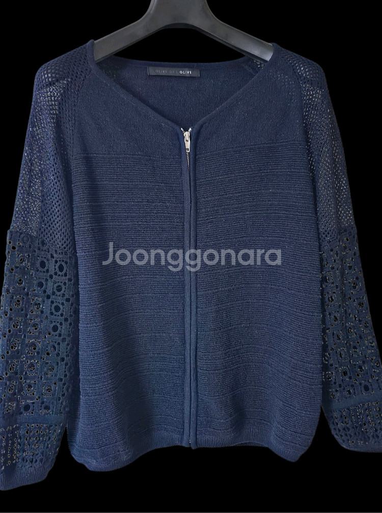 올리브데올리브 네이비 펀칭 지퍼 여성 가디건 M--5