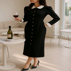 고급 하객룩 모임룩 카라 버튼 맥시 롱원피스ㅡ무배