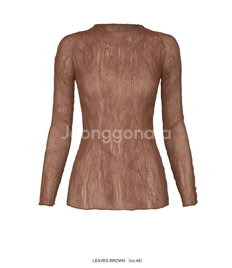 이세이미야케 쉬폰탑 &해칭 스커트 리프브라운--2