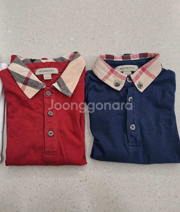 버버리 키즈 체크 카라 폴로셔츠 4Y--0
