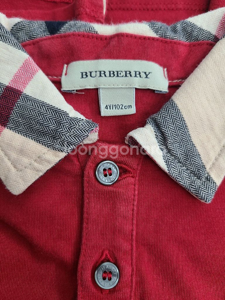 버버리 키즈 체크 카라 폴로셔츠 4Y--2