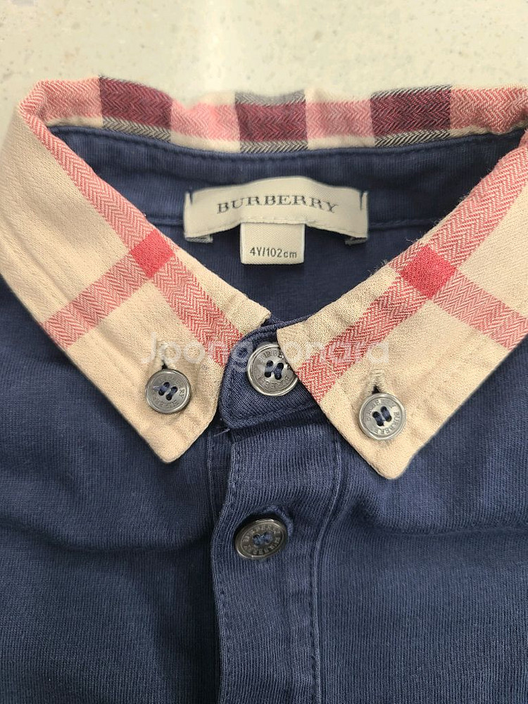 버버리 키즈 체크 카라 폴로셔츠 4Y--6