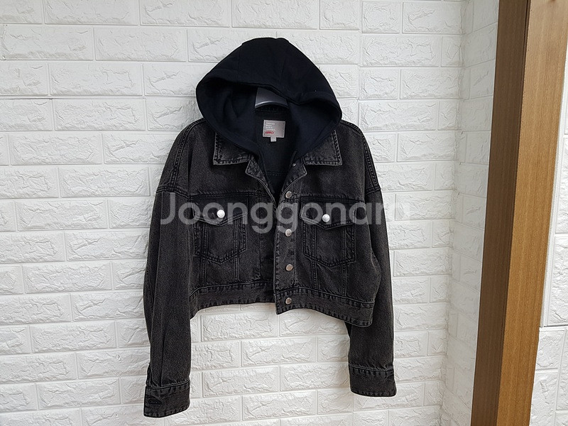 스파오 크롭 후드 데님 자켓 여성S (55-66)숏 오버핏--0