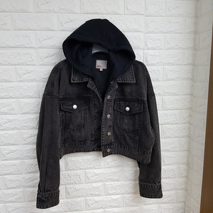 스파오 크롭 후드 데님 자켓 여성S (55-66)숏 오버핏