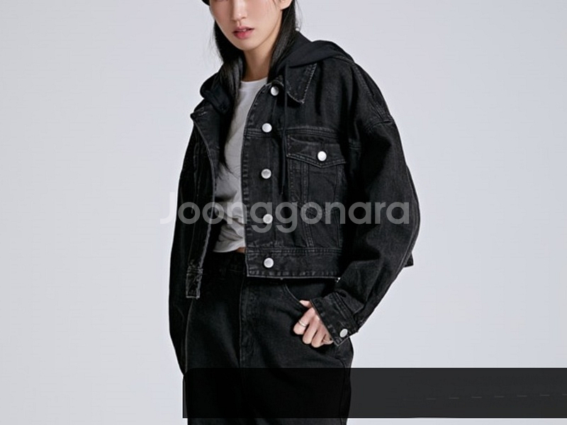 스파오 크롭 후드 데님 자켓 여성S (55-66)숏 오버핏--1