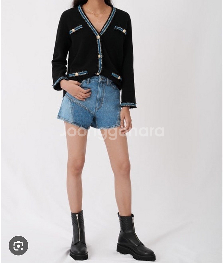 마쥬 maje 블랙 트위드 포인트 골드버튼 가디건 1사이즈--0