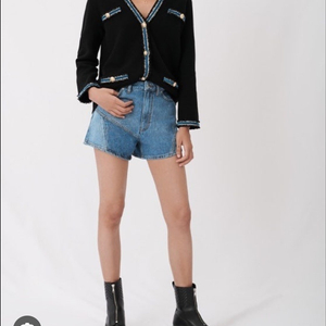 마쥬 maje 블랙 트위드 포인트 골드버튼 가디건 1사이즈